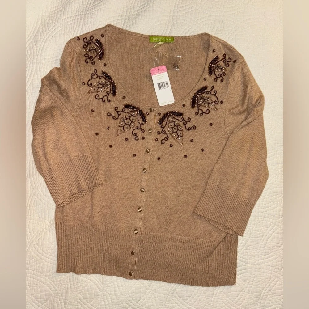 Silk Cotton Cashmere Sigrid Cardigan with Beaded Embroidery NWT